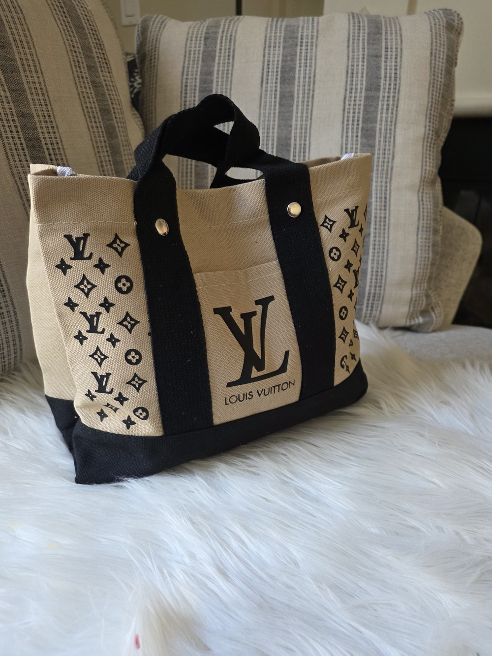Tan & Black Canvas Tote Bag